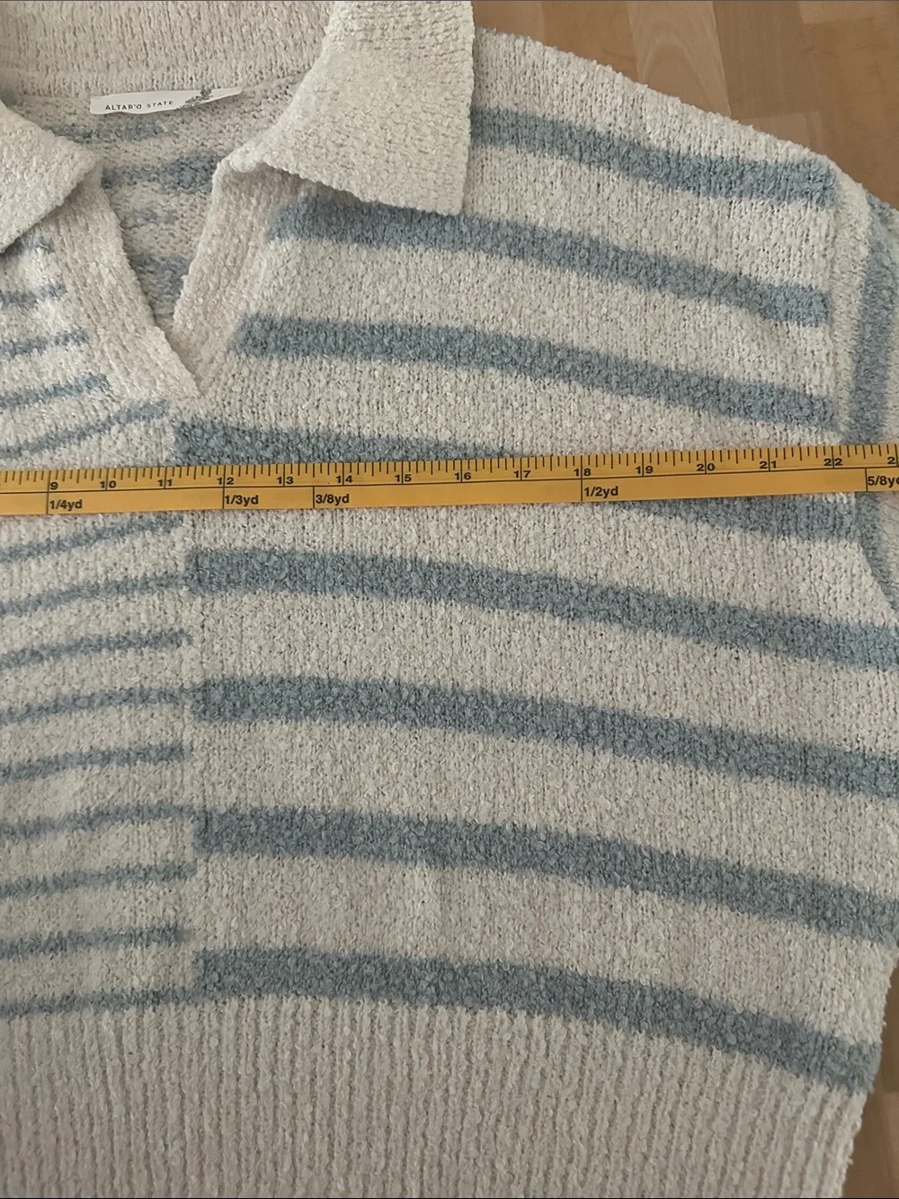 Altar'd State Cream & Light Blue Striped V-Notch Polo Sweater